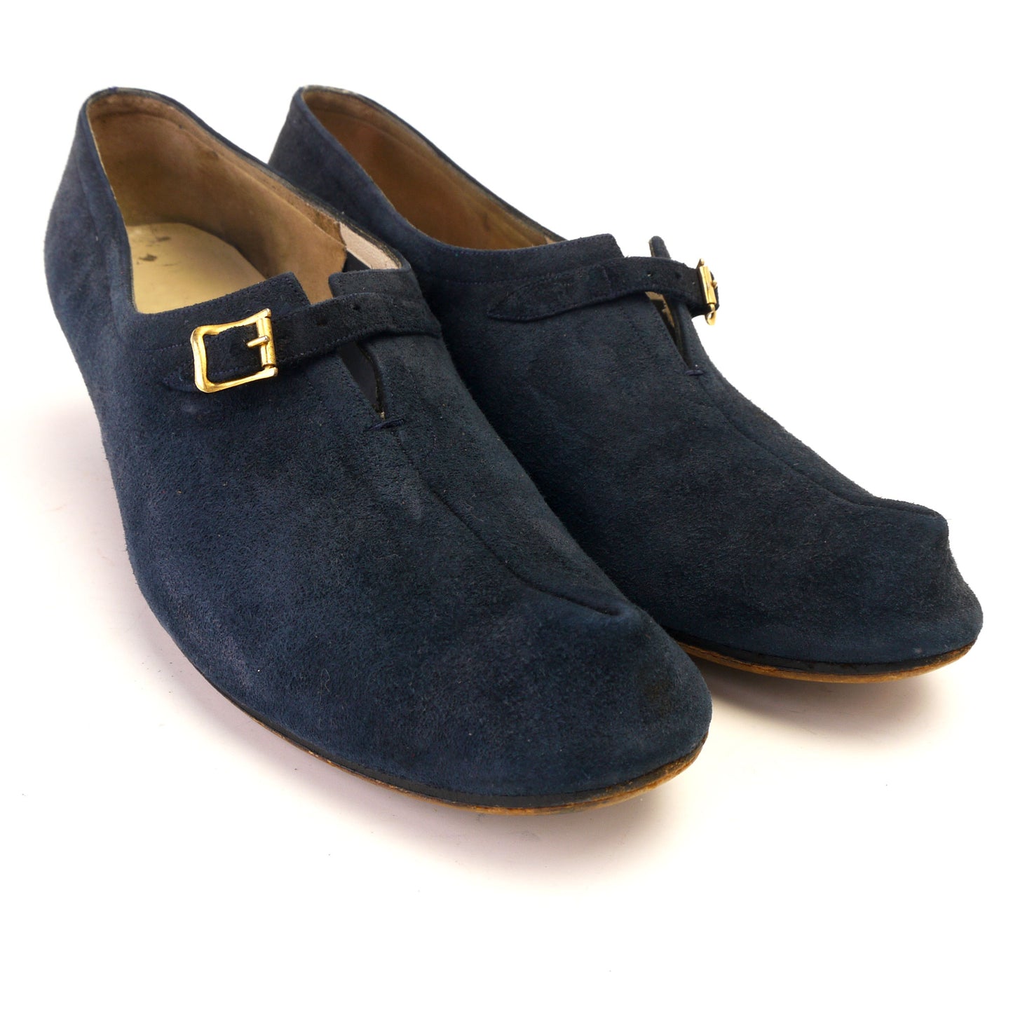 1960s Ferragamo Navy Horn Toe Pumps UK 4.5