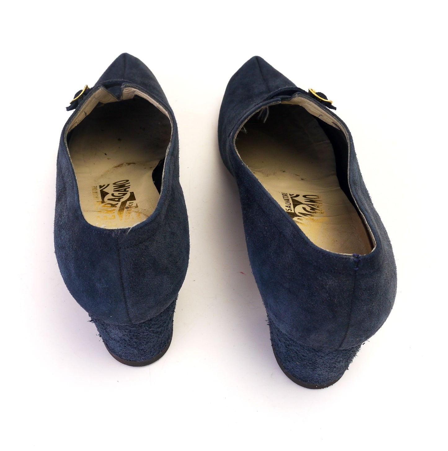 1960s Ferragamo Navy Horn Toe Pumps UK 4.5