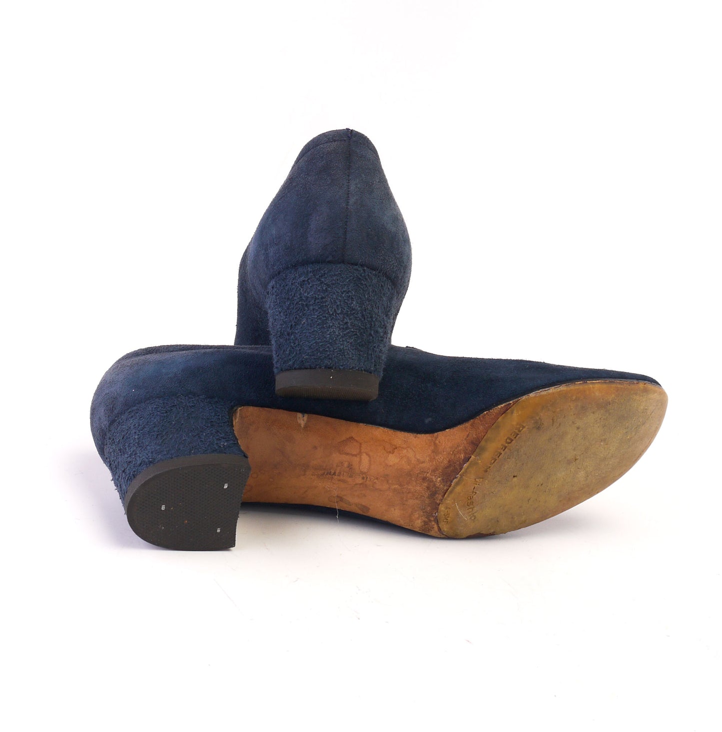 1960s Ferragamo Navy Horn Toe Pumps UK 4.5