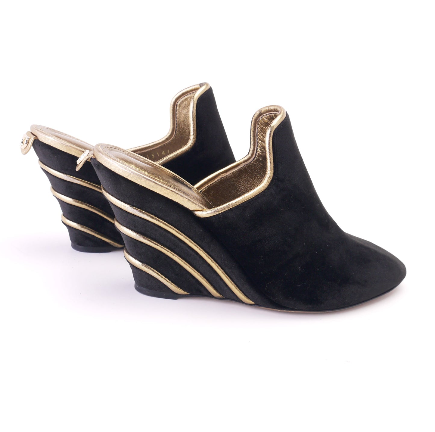 1990s Y2K Black Velvet Ferragamo Wedge Mules UK 3