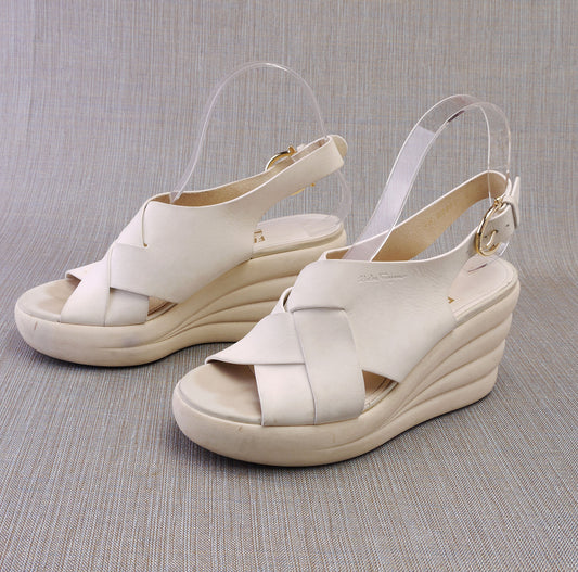 Ferragamo 90s White Platform Wedge Sandals UK 3