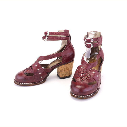 1940s French Welted Sandals w Cork Heel UK 3