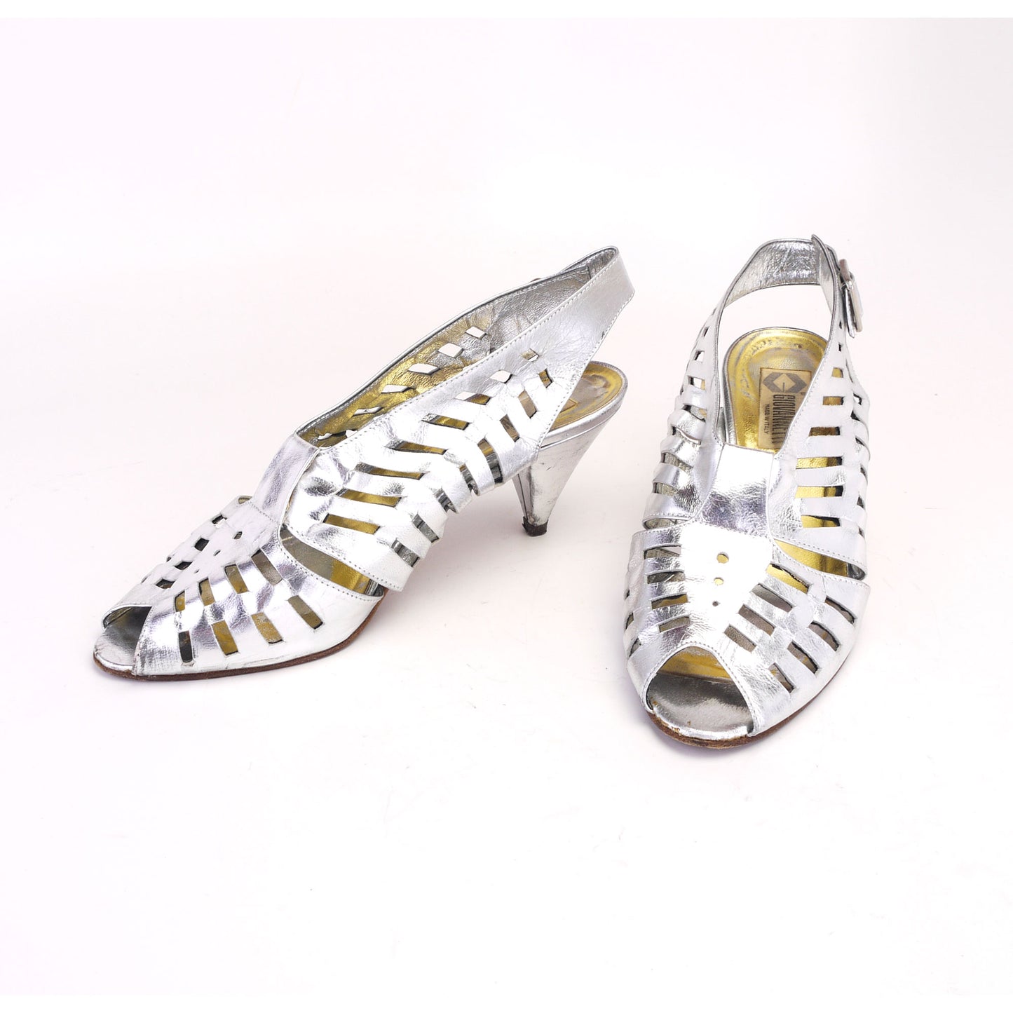 1980s Giovannetti Silver Cutwork Slingbacks UK 4