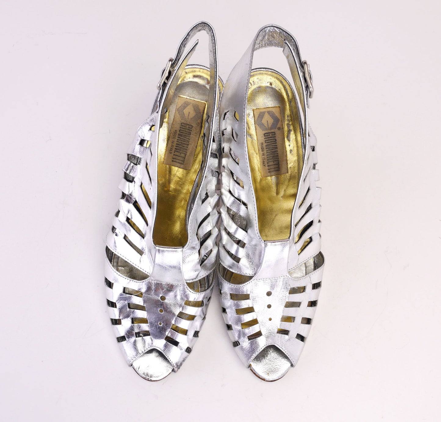 1980s Giovannetti Silver Cutwork Slingbacks UK 4