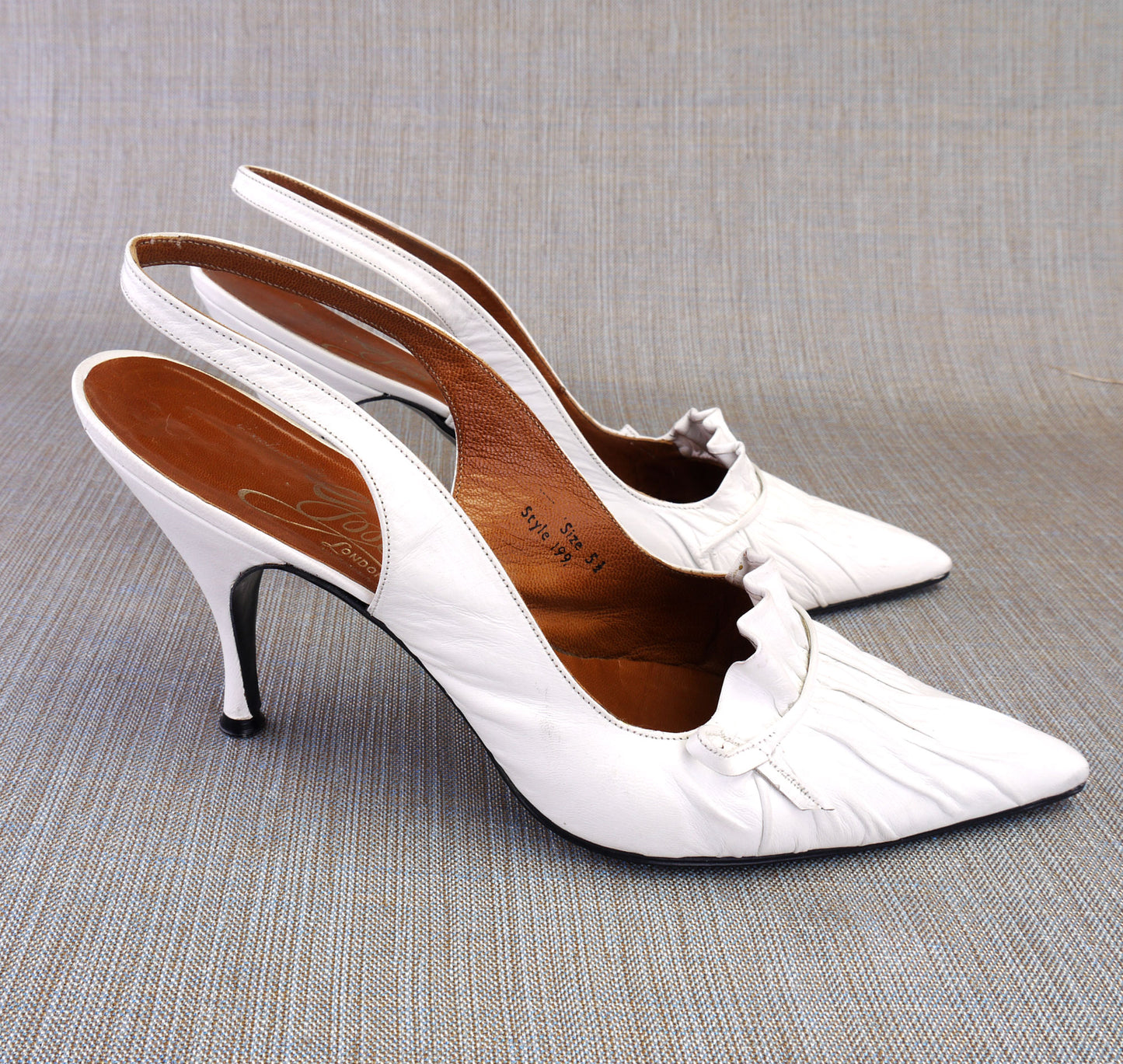 White Ruched 1960s Stiletto Slingbacks by GM UK 5