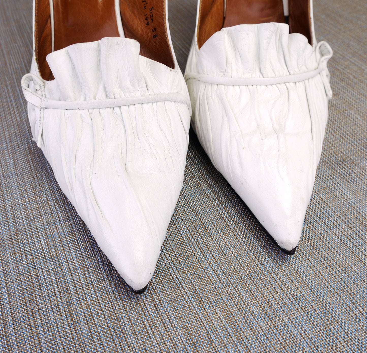 White Ruched 1960s Stiletto Slingbacks by GM UK 5