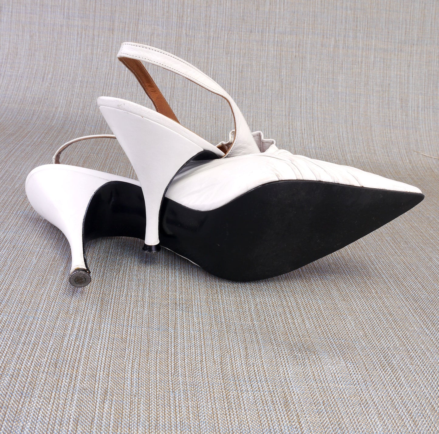 White Ruched 1960s Stiletto Slingbacks by GM UK 5