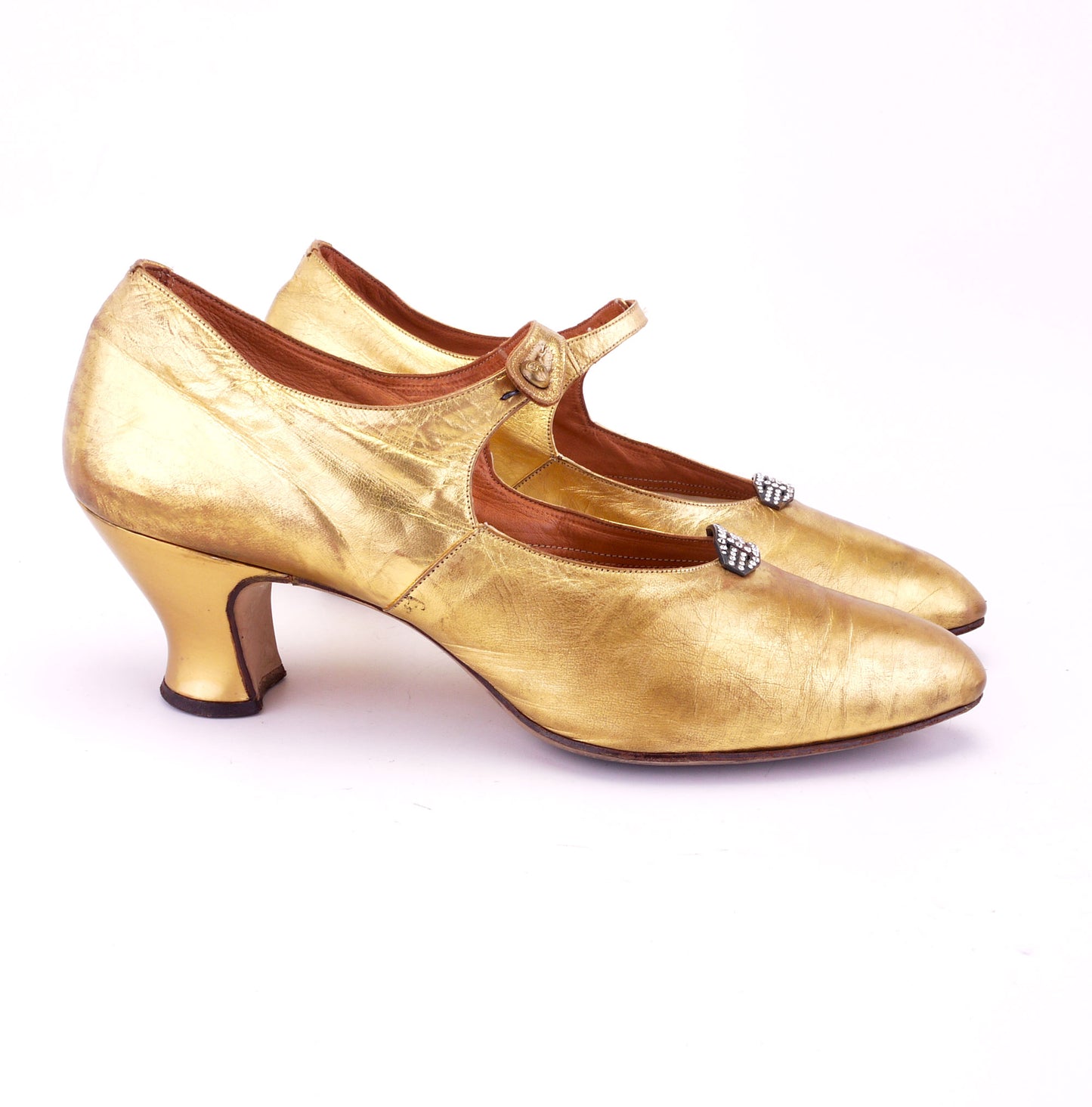 1920s Gold Mary Jane Bar Shoes UK 7
