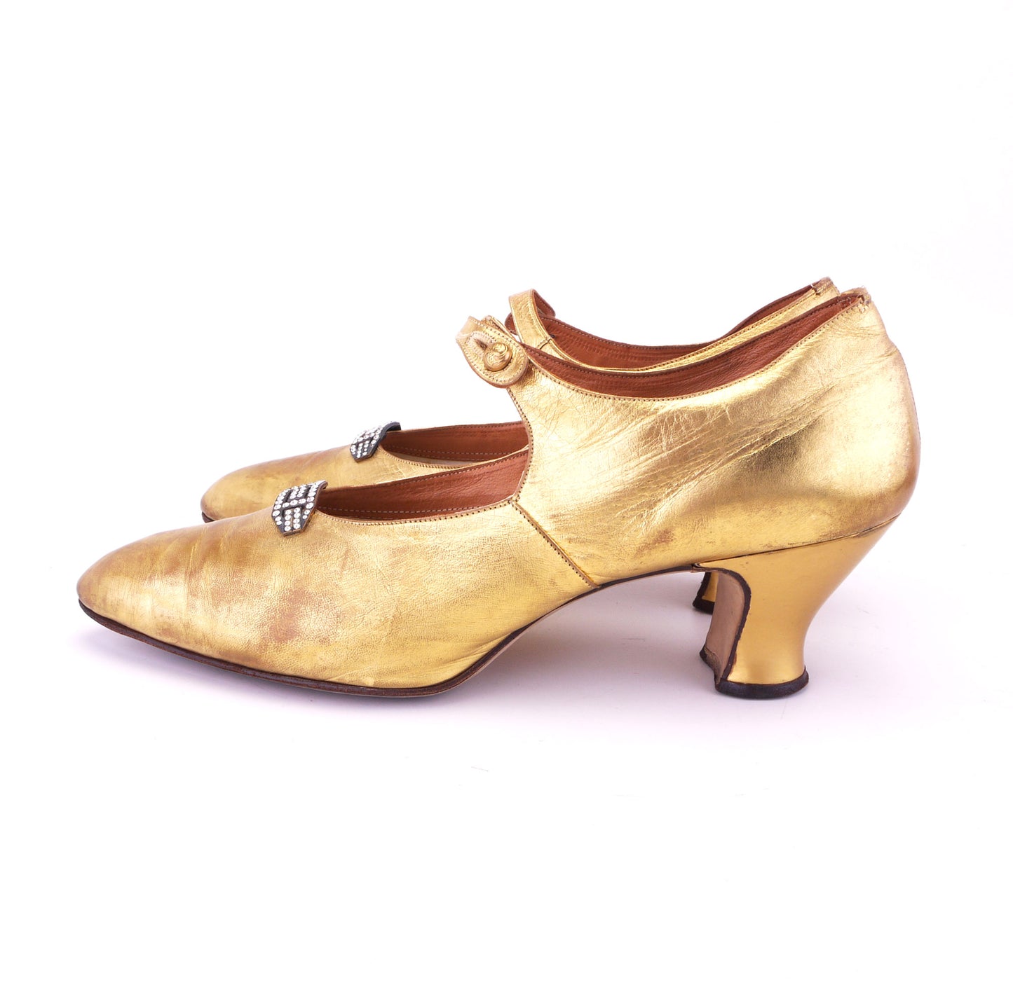 1920s Gold Mary Jane Bar Shoes UK 7