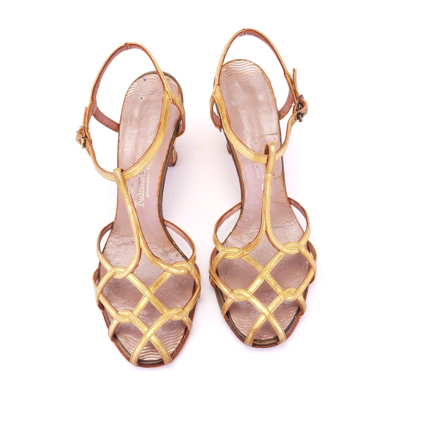 40 / 50s Gold Strappy Barefoot Sandals by Hudsons UK 5