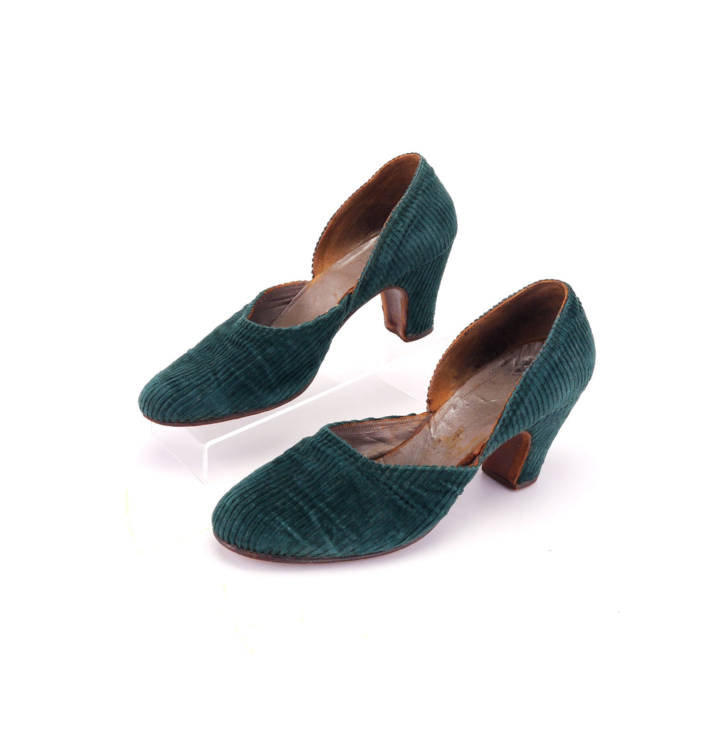 1930s Green Corduroy House Shoes UK 4