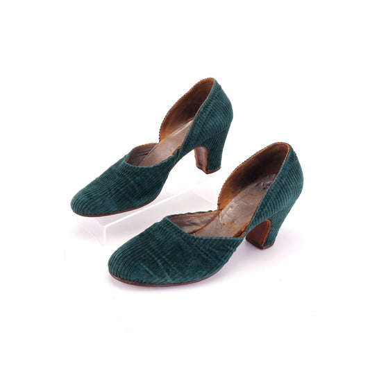 1930s Green Corduroy House Shoes UK 4
