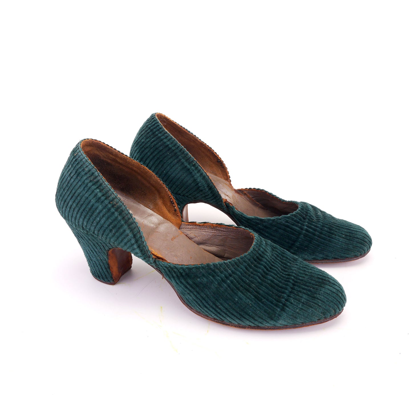 1930s Green Corduroy House Shoes UK 4