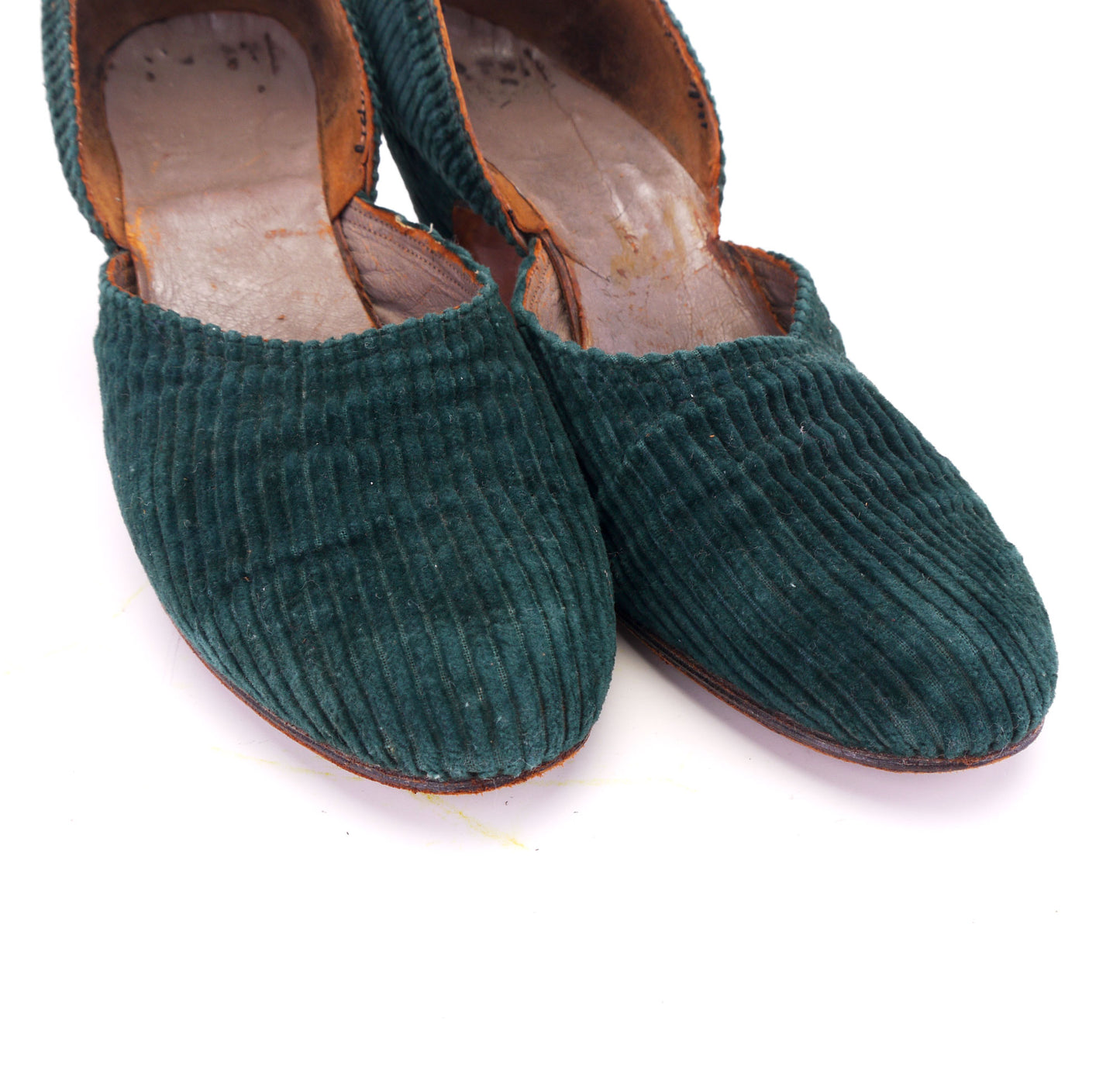 1930s Green Corduroy House Shoes UK 4