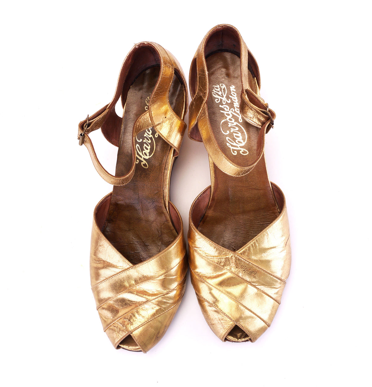 1940s Harrods Gold Triple Wedge Heels UK 4.5