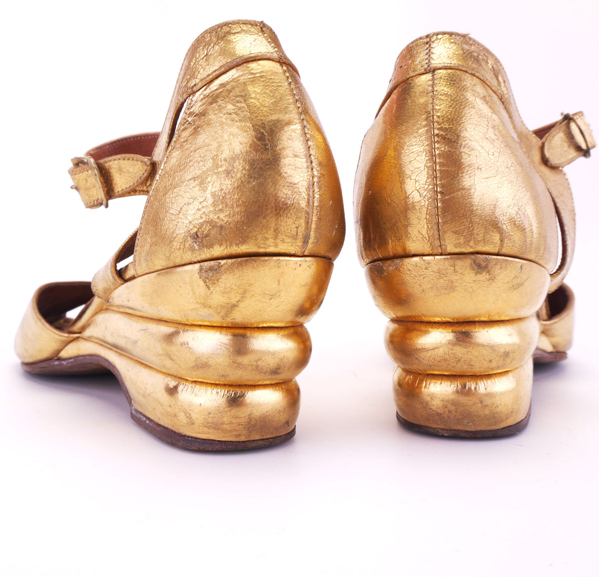 1940s Harrods Gold Triple Wedge Heels UK 4.5