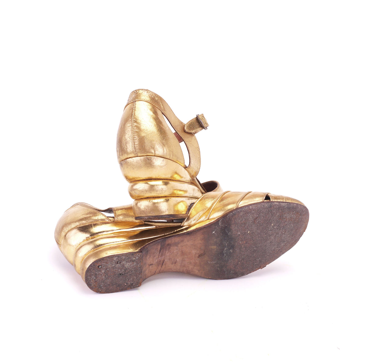 1940s Harrods Gold Triple Wedge Heels UK 4.5