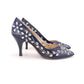 1950s Navy Blue Stilettos w White Embroidery & Cutouts UK 4.5
