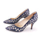 1950s Navy Blue Stilettos w White Embroidery & Cutouts UK 4.5