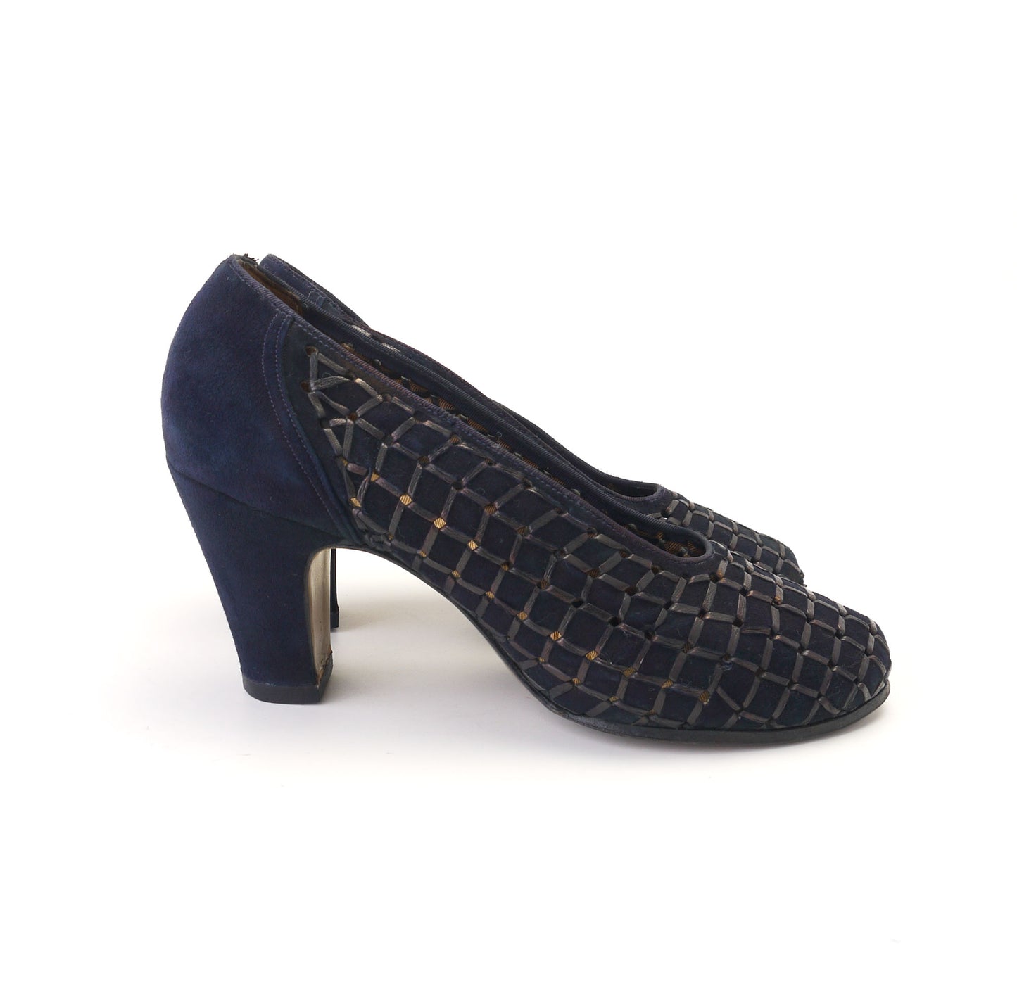 1940s Navy Suede Thonged Pumps by Huntbach UK 3.5