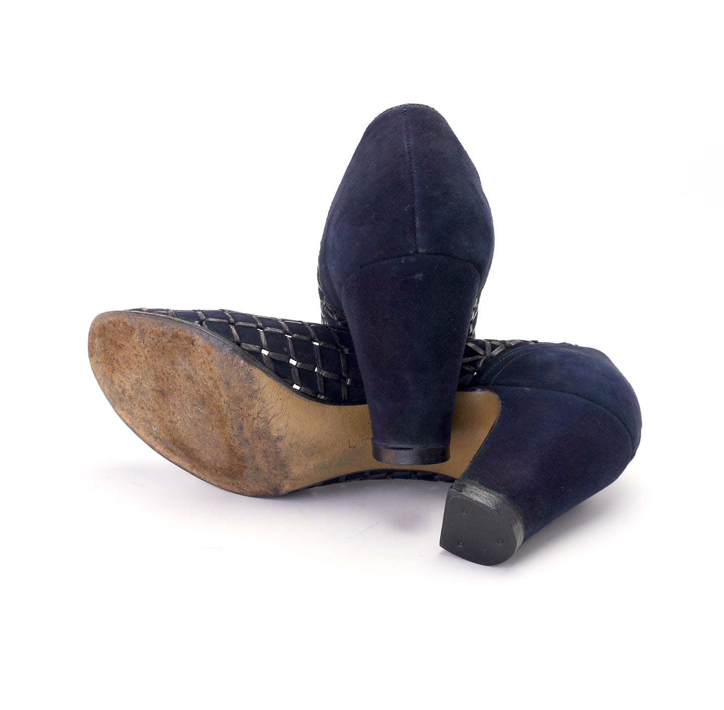 1940s Navy Suede Thonged Pumps by Huntbach UK 3.5