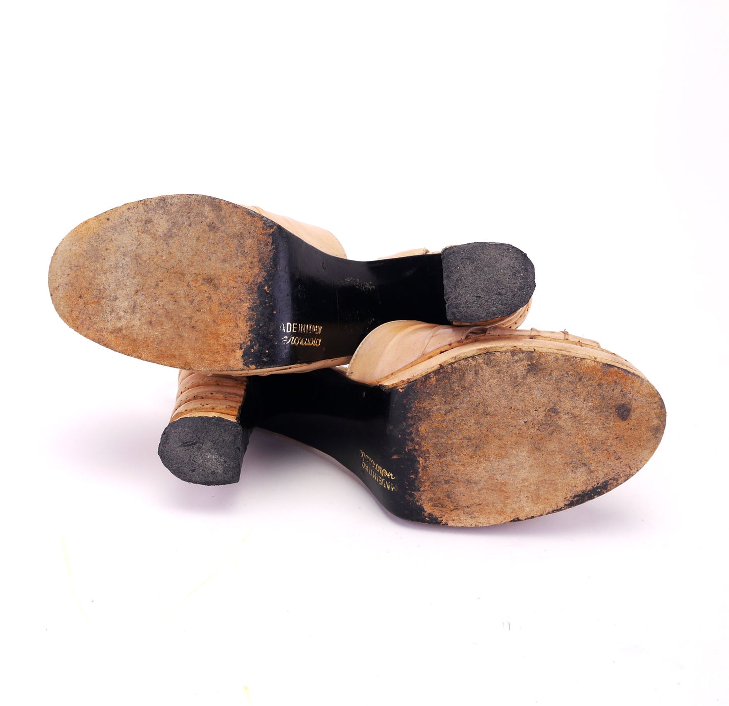1970s Italian Cork & Leather Platform Sandals UK 3