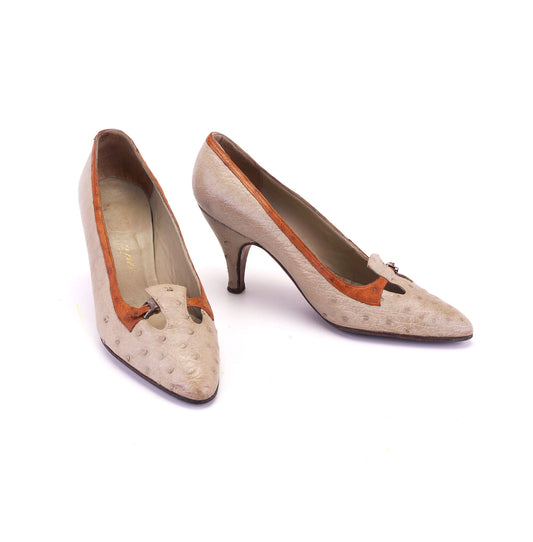 1950s Italian Ostrich Pumps in Beige UK 3