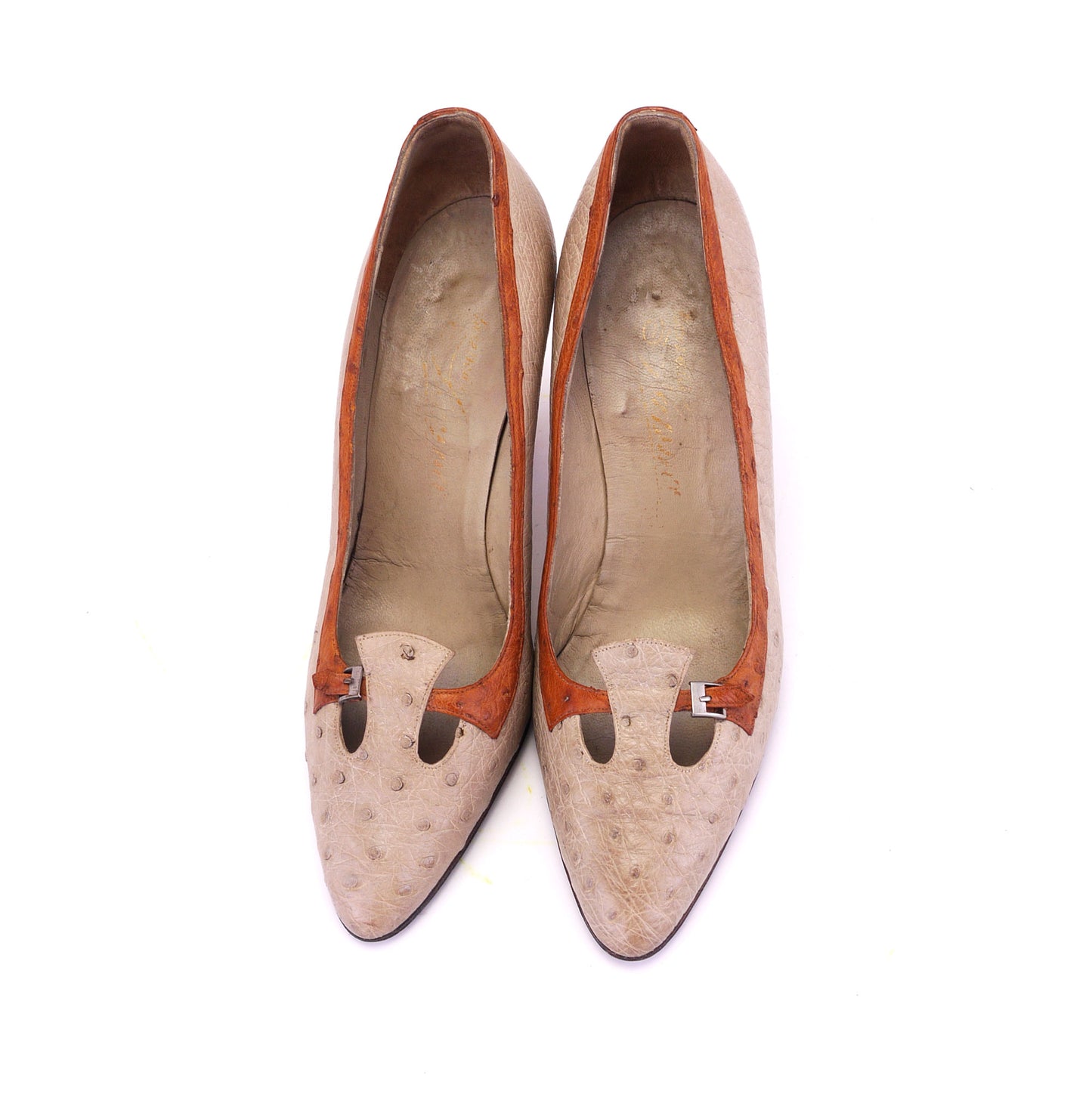 1950s Italian Ostrich Pumps in Beige UK 3