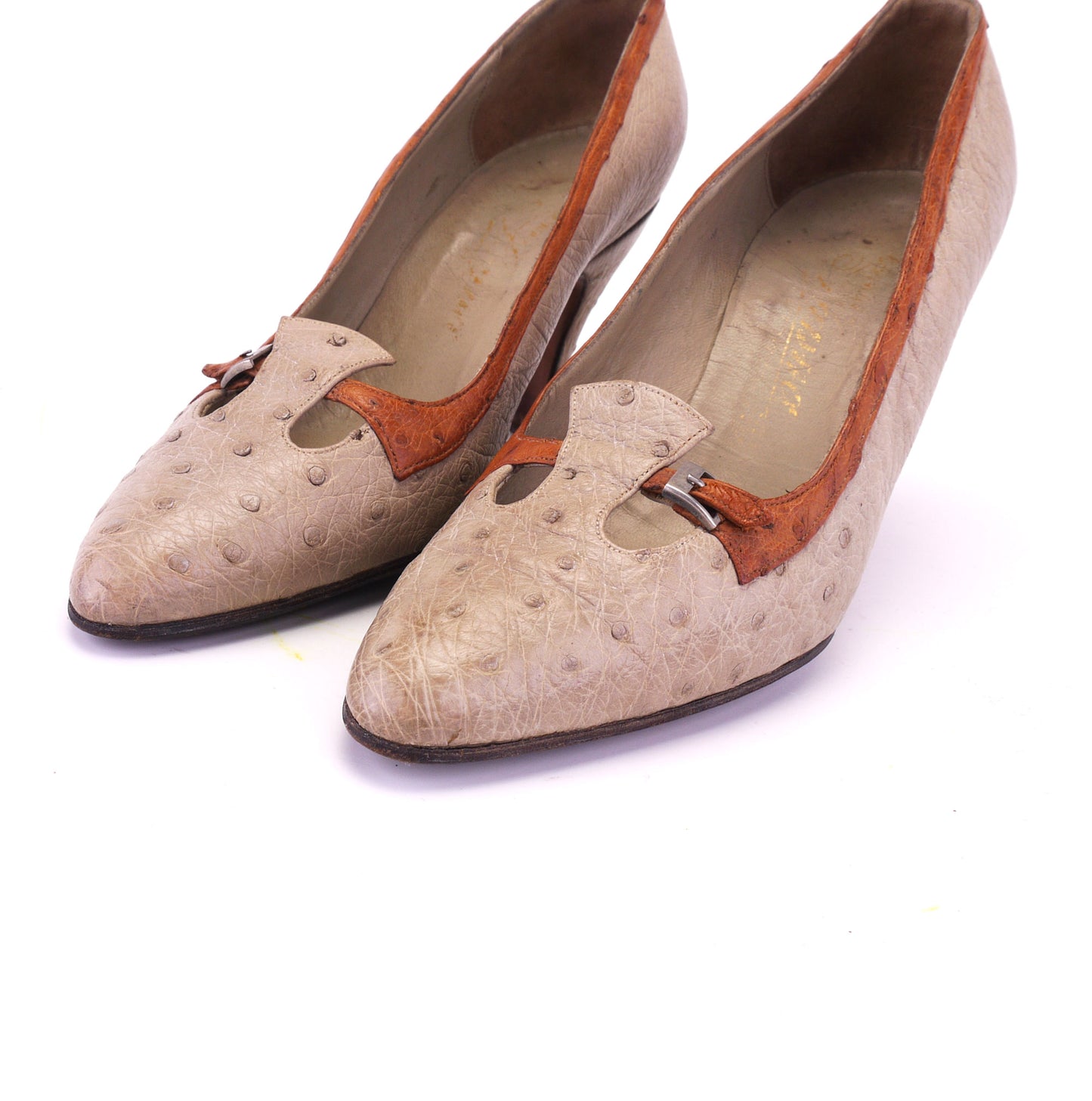 1950s Italian Ostrich Pumps in Beige UK 3