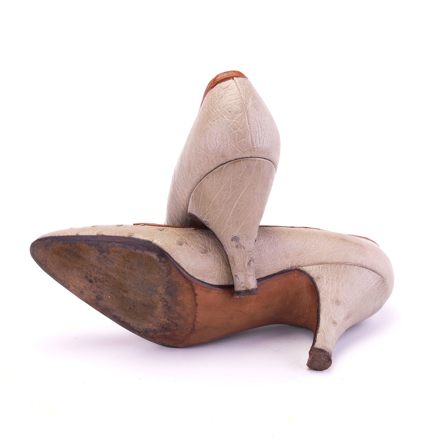 1950s Italian Ostrich Pumps in Beige UK 3