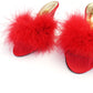 70s/80s UNWORN Janet Reger Red Marabou Mules UK 5