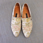 Johnny Moke White & Pink Brocade Slip On Flats UK 6
