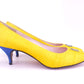 1980s Johnny Moke Yellow & Blue Indian Silk Pumps UK 7