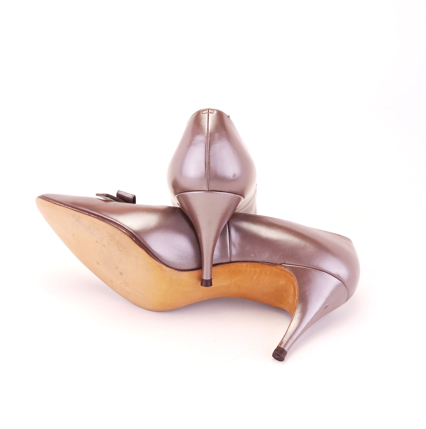 Unworn 1960s Metallic Taupe Stiletto Pumps UK 6