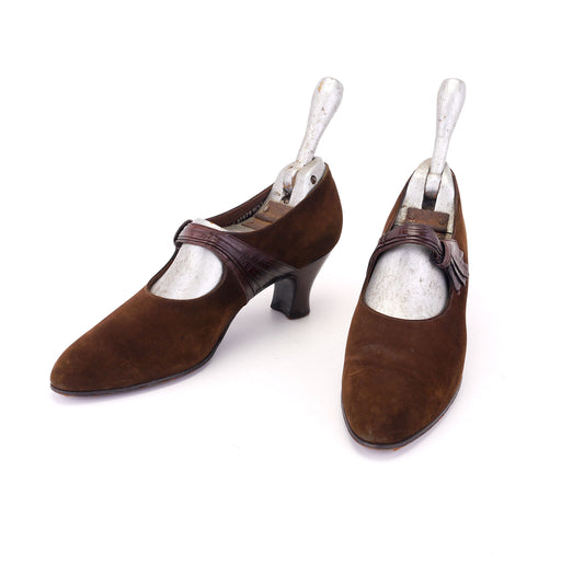 1930s Brown Suede Mary Janes by K Shoes UK 4.5