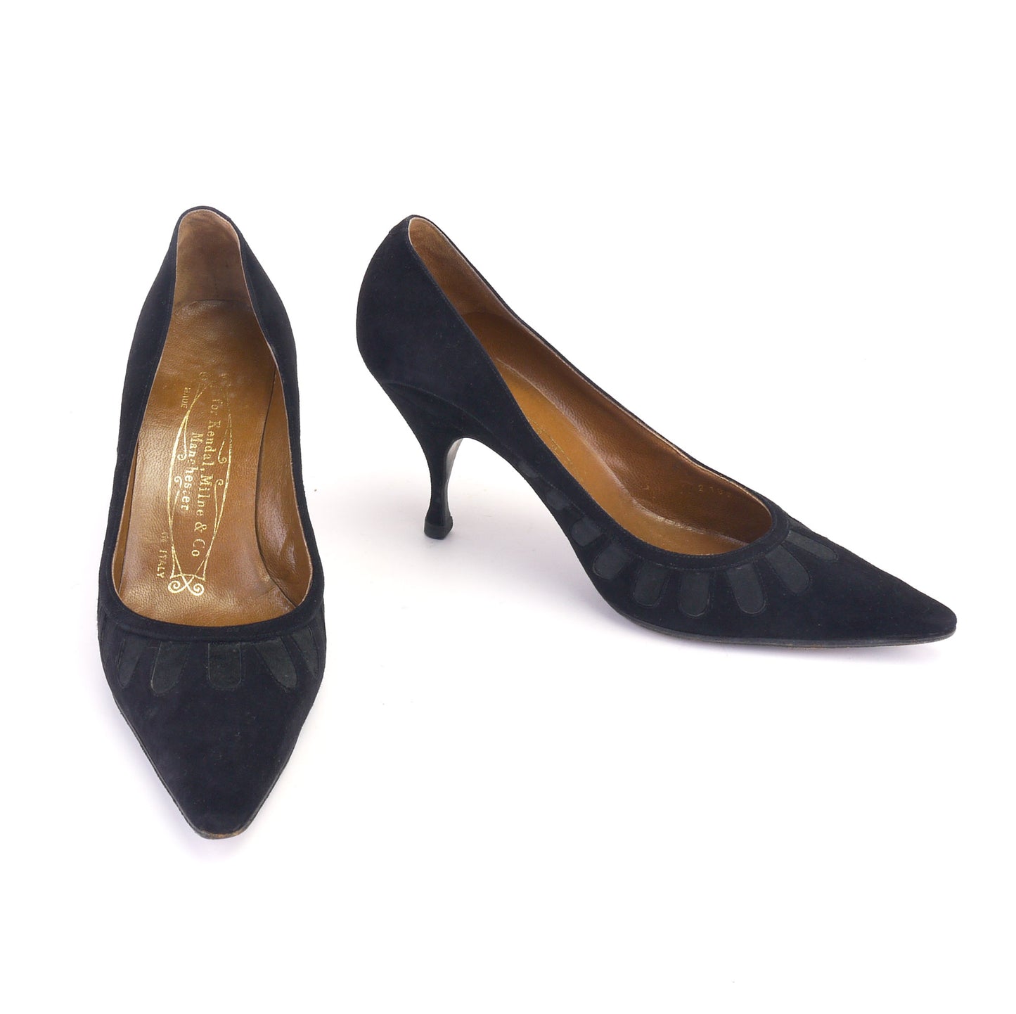 1960s Black Suede & Satin Stilettos for Kendal Milne UK 4.5