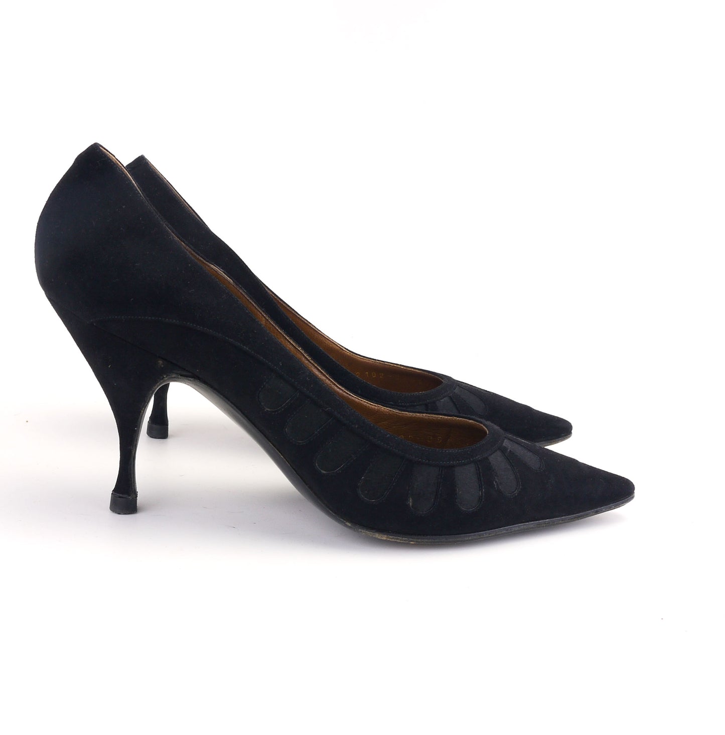 1960s Black Suede & Satin Stilettos for Kendal Milne UK 4.5