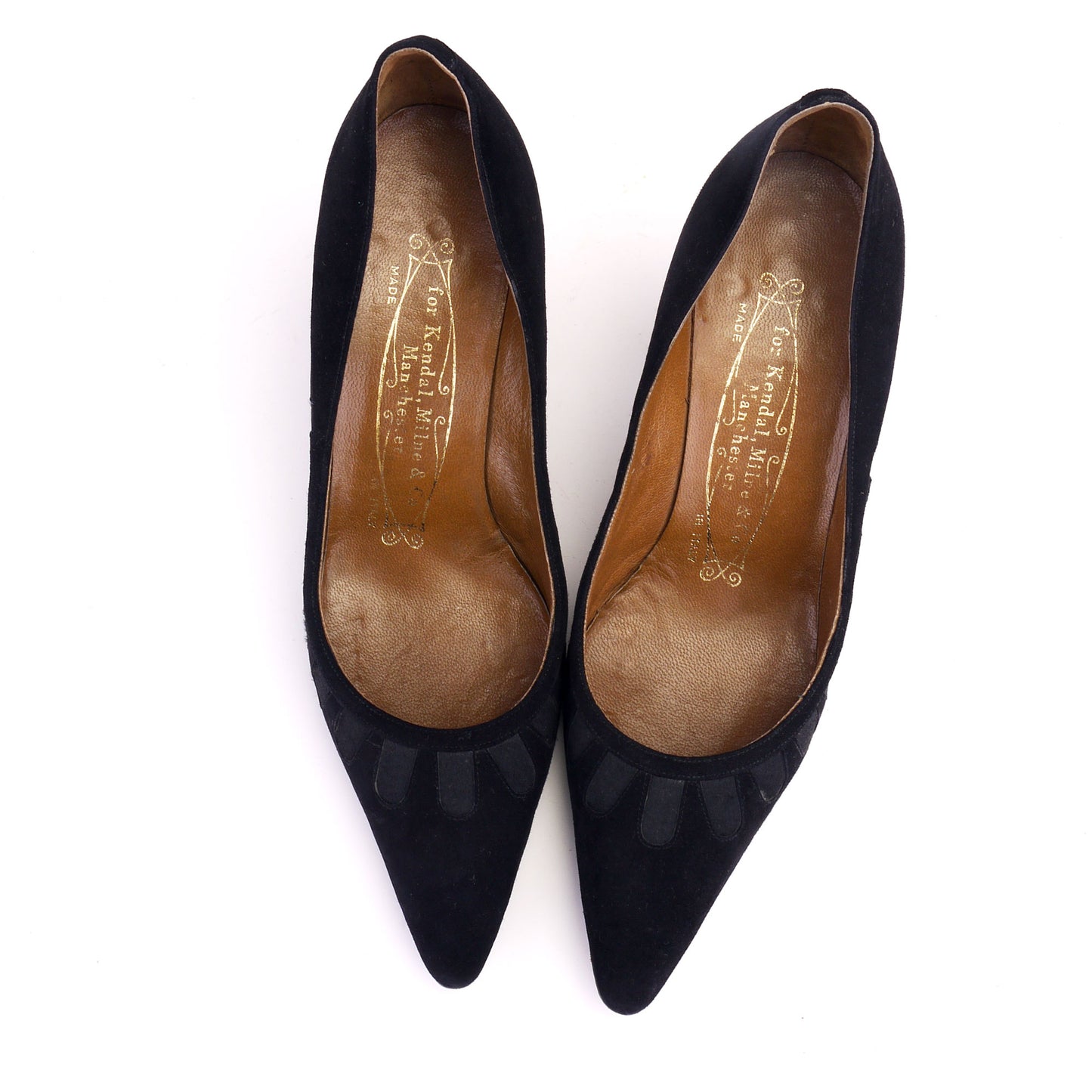 1960s Black Suede & Satin Stilettos for Kendal Milne UK 4.5