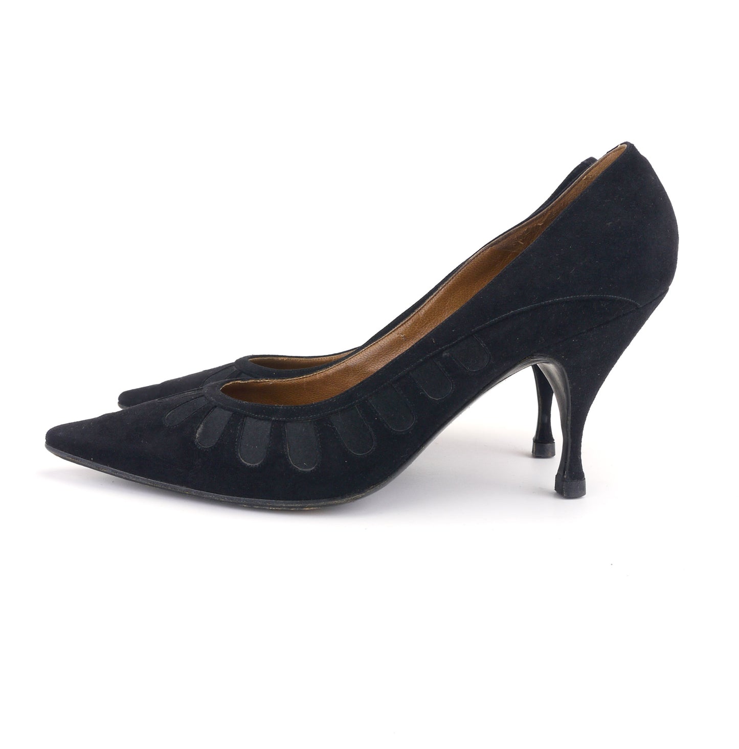 1960s Black Suede & Satin Stilettos for Kendal Milne UK 4.5