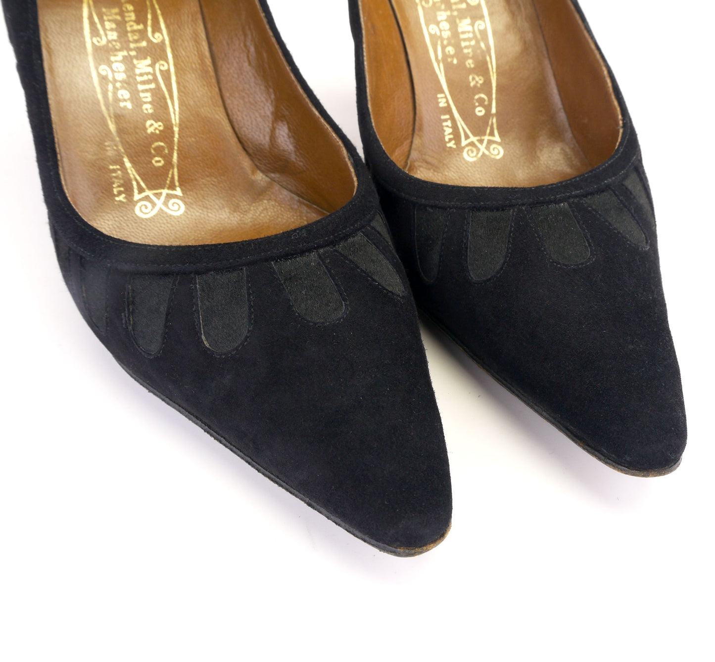 1960s Black Suede & Satin Stilettos for Kendal Milne UK 4.5