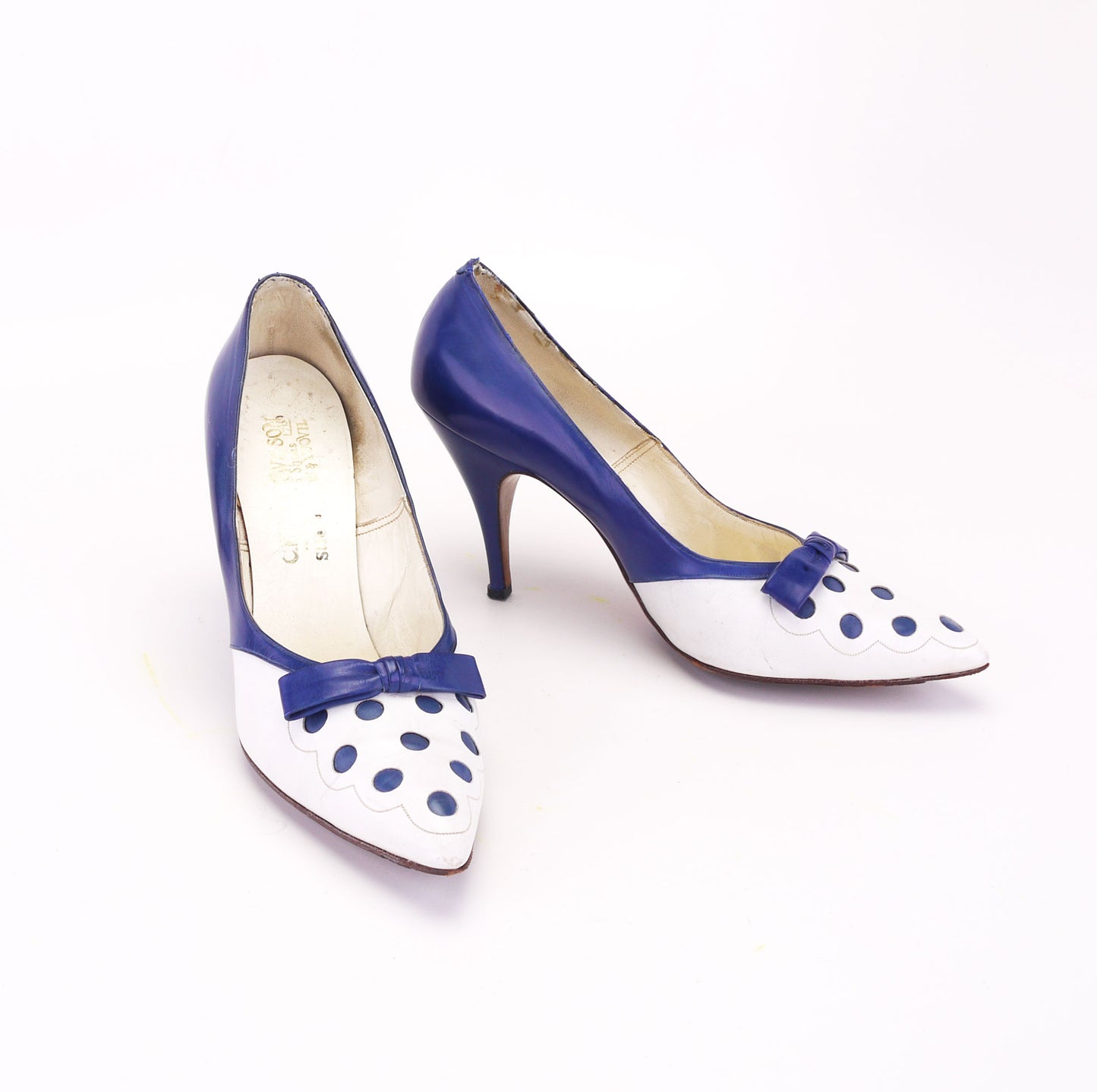 Blue & White Polka Dot 1950s Stilettos UK 4.5