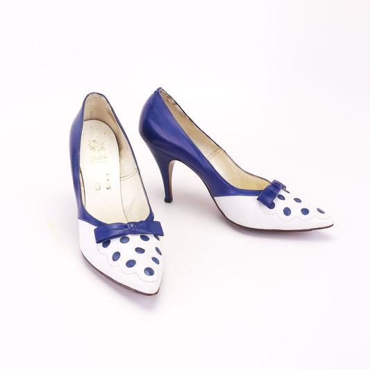 Blue & White Polka Dot 1950s Stilettos UK 4.5