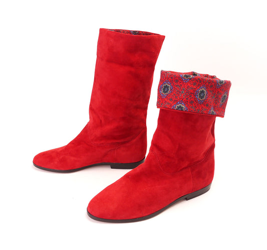 Unworn 1980s Laura Ashley Red Cossack Boots UK 5