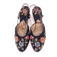 1950s Black Needlepoint Floral Slippers by Leroux UK 6.5