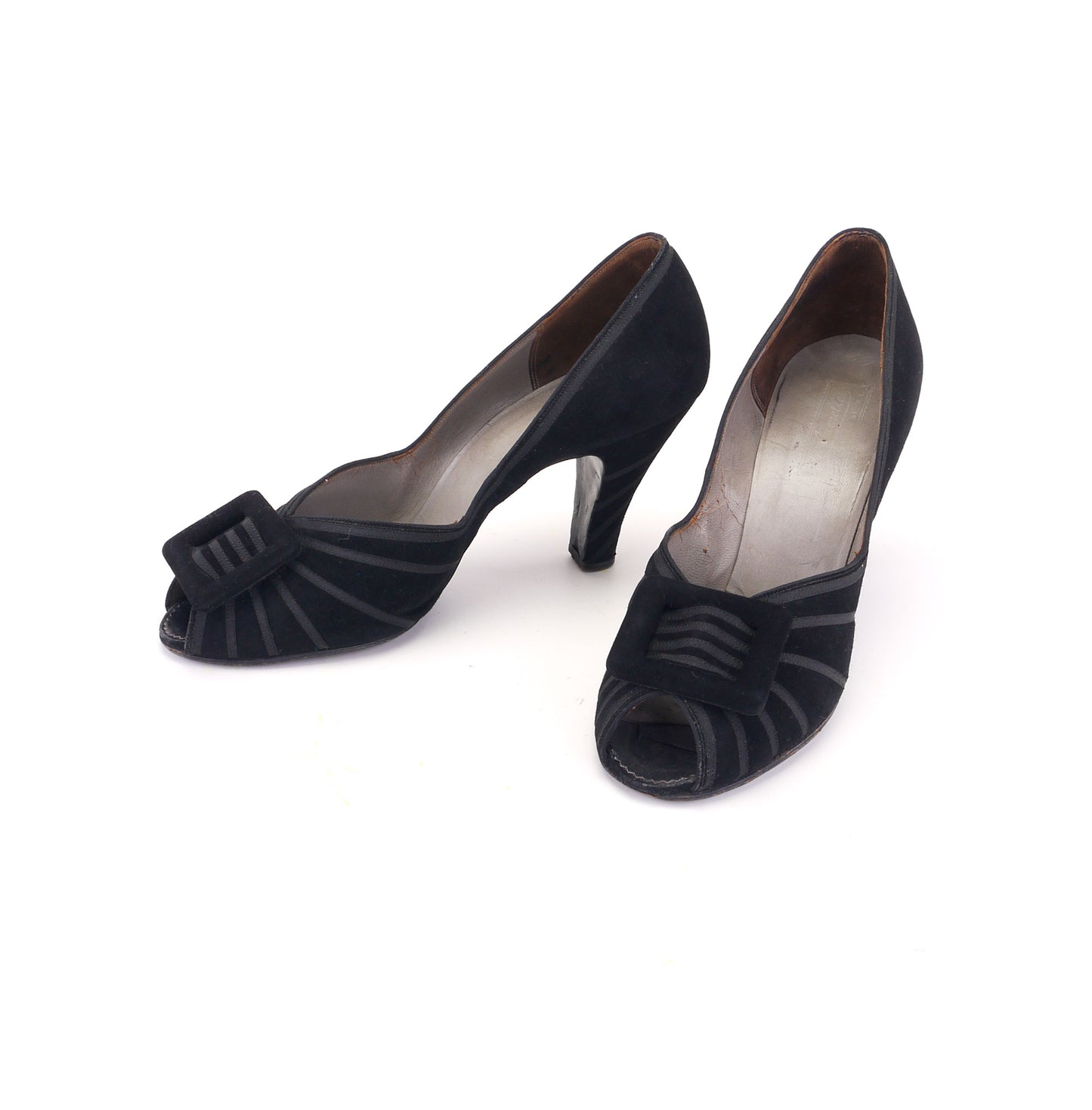1950s Black Braided Peep Toe Pumps by Les Jumelles UK 5