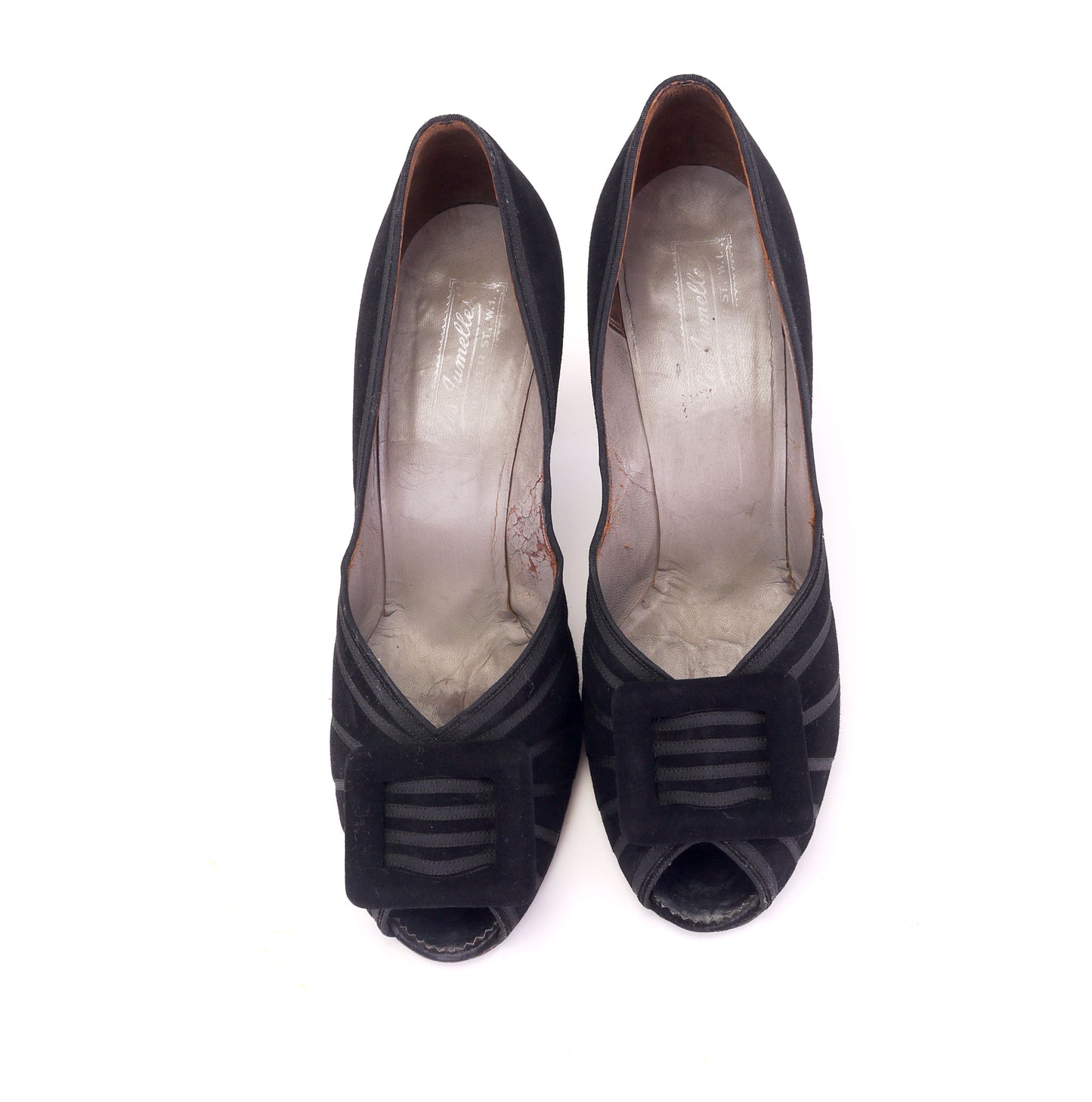 1950s Black Braided Peep Toe Pumps by Les Jumelles UK 5