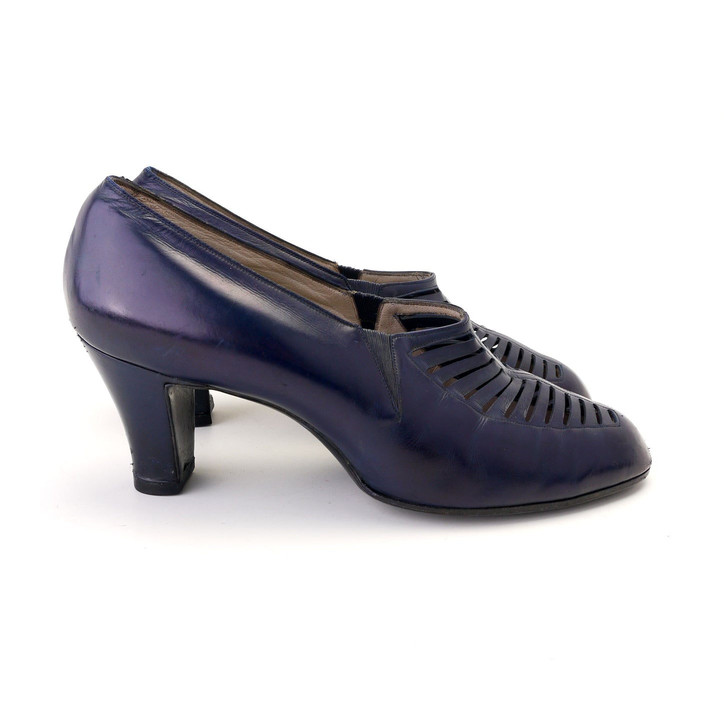 1930s Swiss Navy Blue Pumps with Cutouts UK 7