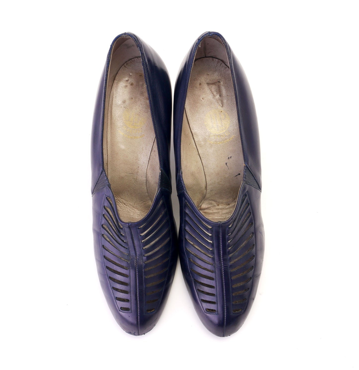 1930s Swiss Navy Blue Pumps with Cutouts UK 7