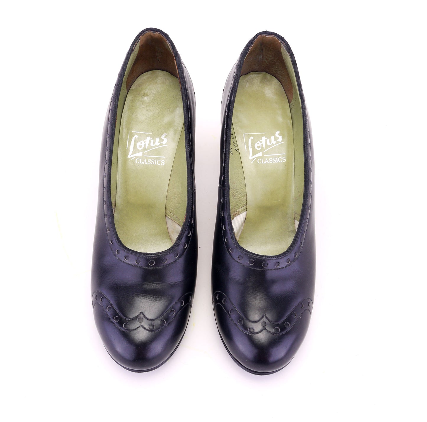 Lotus Early 1940s Black Brogued Pumps UK 4.5