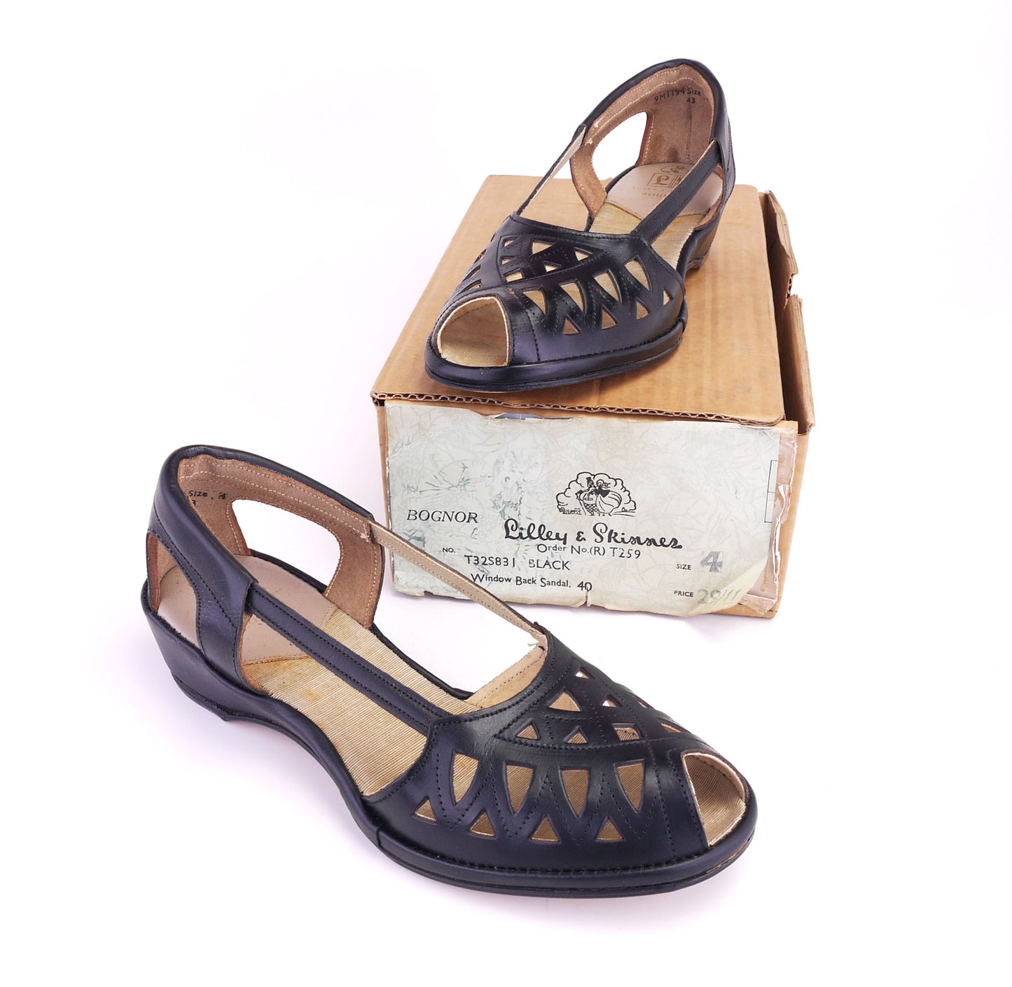 1950s BNIB Black Wedge Sandals by Lilley & Skinner UK 3.5